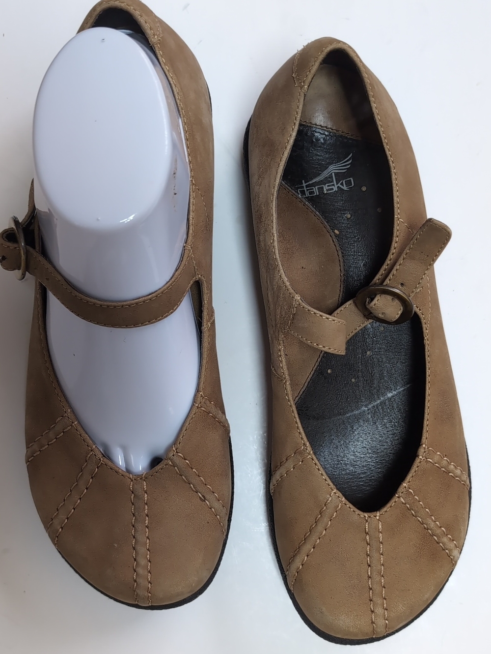 Dansko Taupe Mary Jane Suede Flats with Adjustable Strap